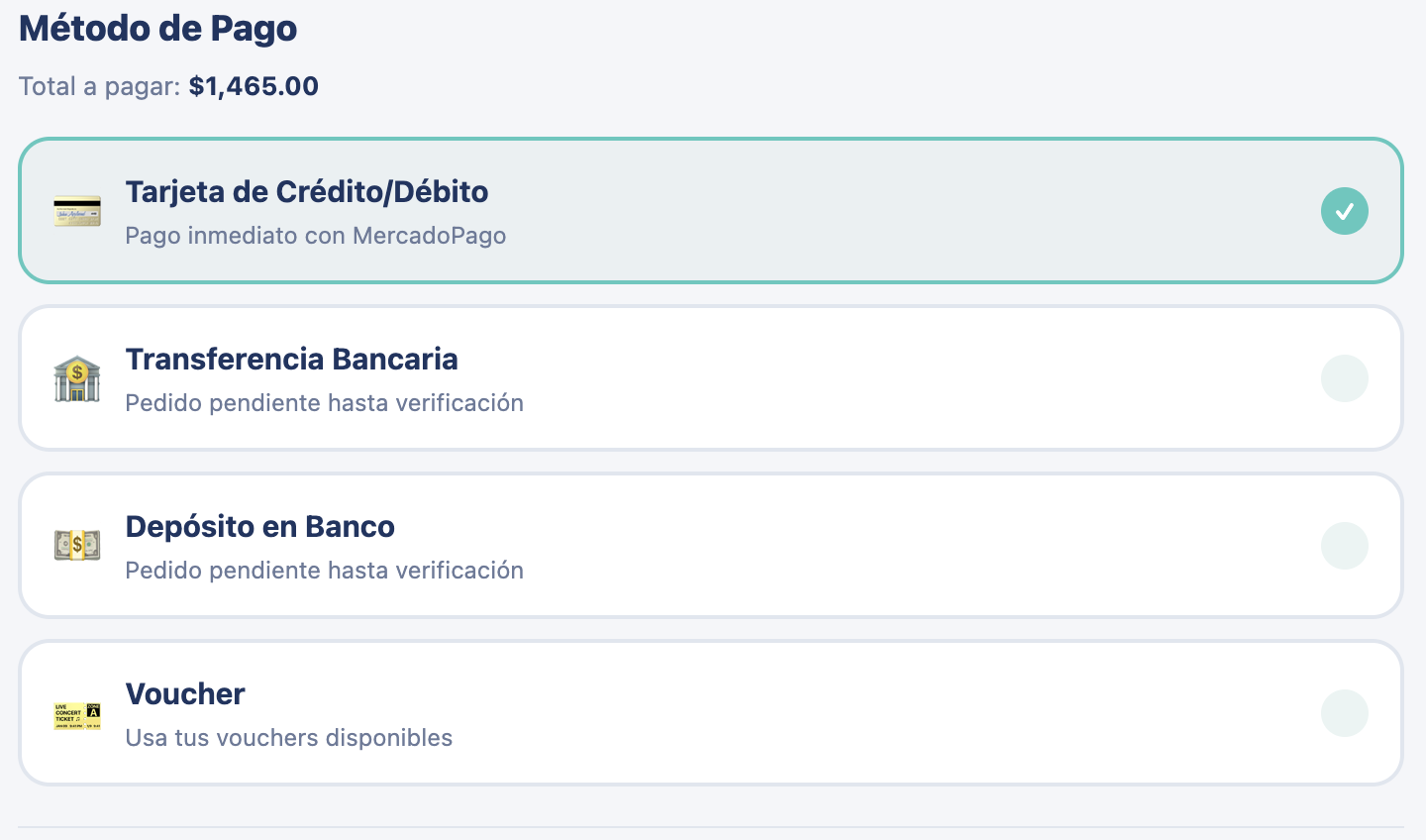 M&eacute;todo de pago